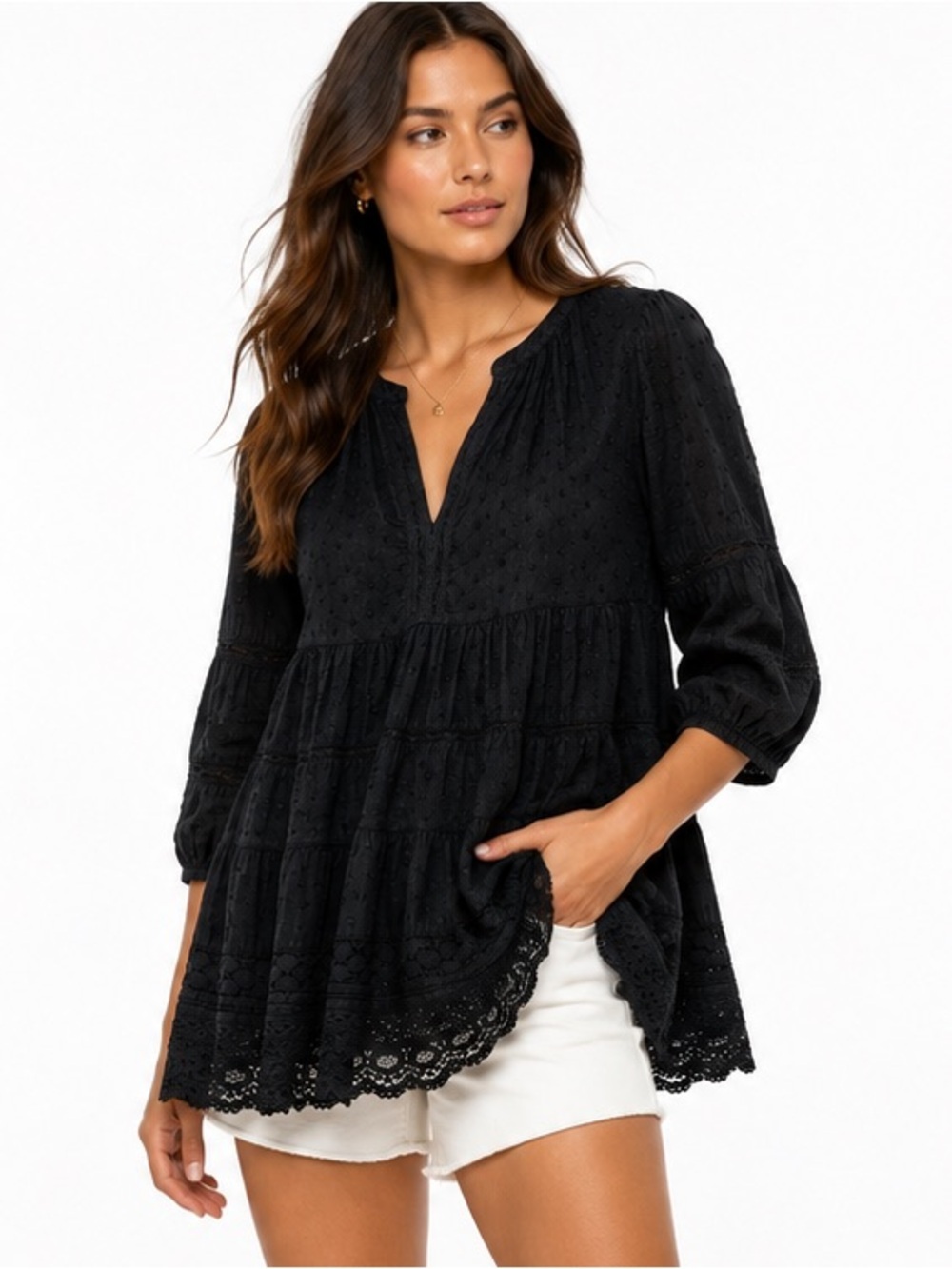 Velvet Graham & Spencer Black Swiss Dot Lace Tunic Top Mini Dress XS
